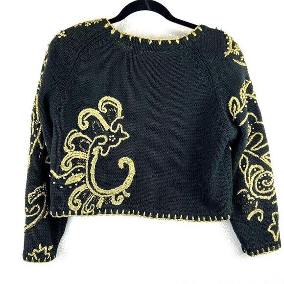 VTG Michael Simon Black Gold Regencycore Beaded Embroidered Cardigan Sweater  S - Picture 4 of 10